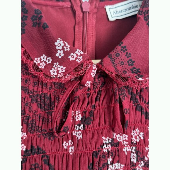 Abercrombie & Fitch Women Paisley Smocked Dress Size S Red Boho Chic Romantic - Picture 7 of 13